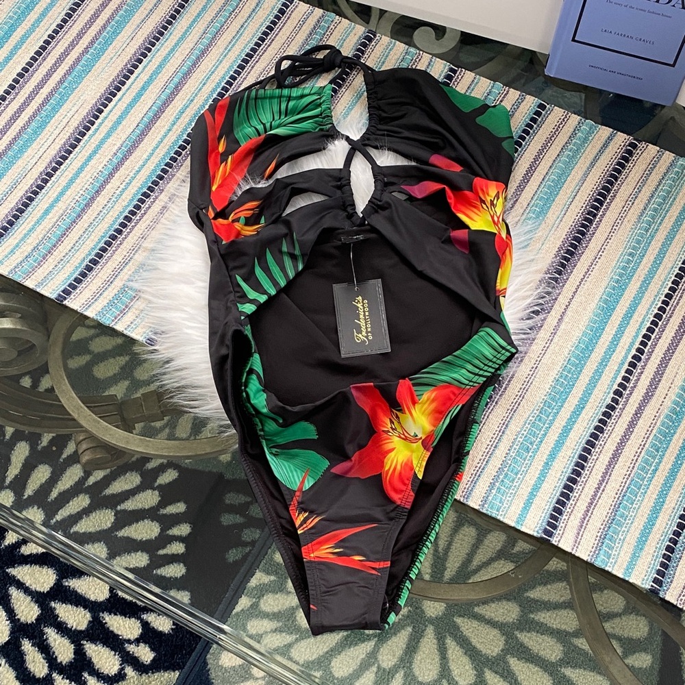 Frederick's of Hollywood Cabarita tropical cut out one piece swim suit size med - Picture 3 of 6